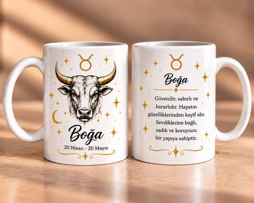 Boğa Burcu Ön Arka Baskılı Porselen Kupa 330 ml