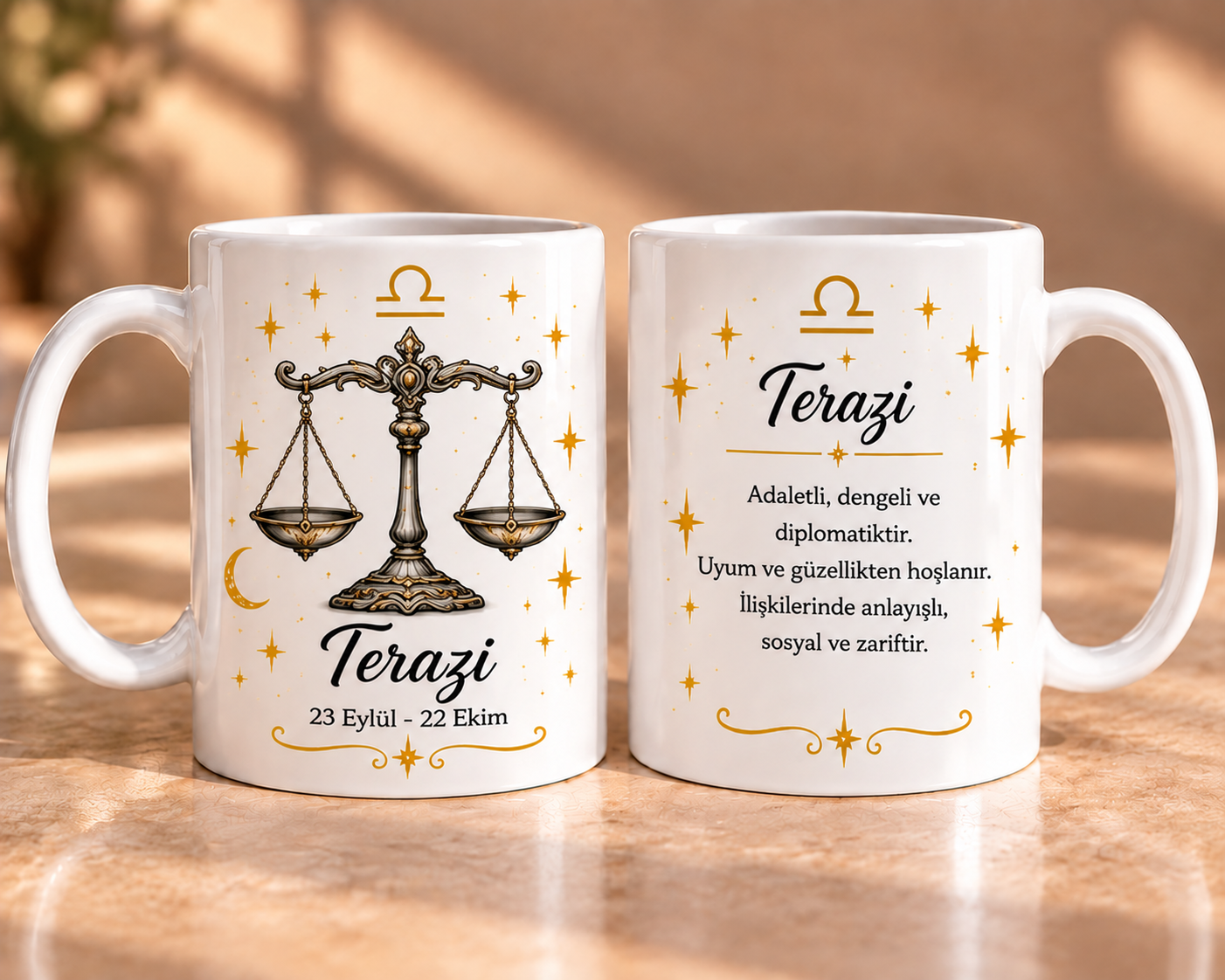 Terazi Burcu Ön Arka Baskılı Porselen Kupa 330 ml