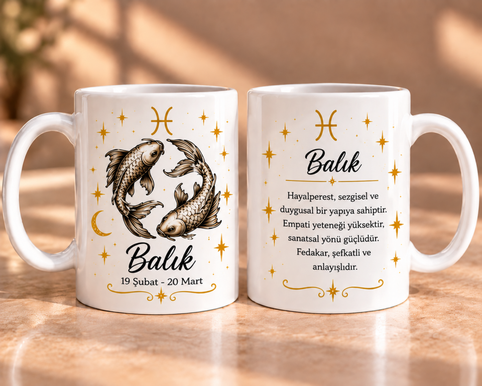 Balık Burcu Tasarımlı Porselen Kupa 330 ml
