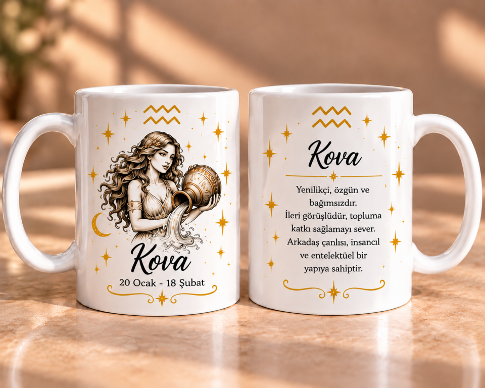 Kova Burcu Tasarımlı Porselen Kupa 330 ml