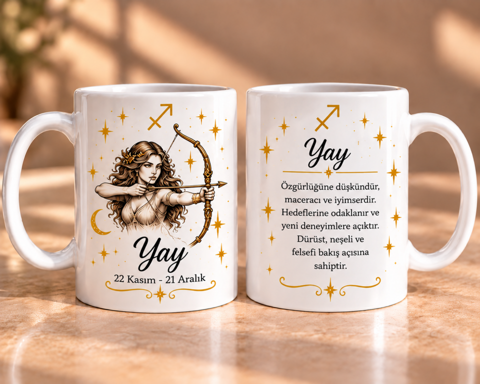 Yay Burcu Özellikleri ve Burç Tasarımlı Porselen Kupa 330 ml
