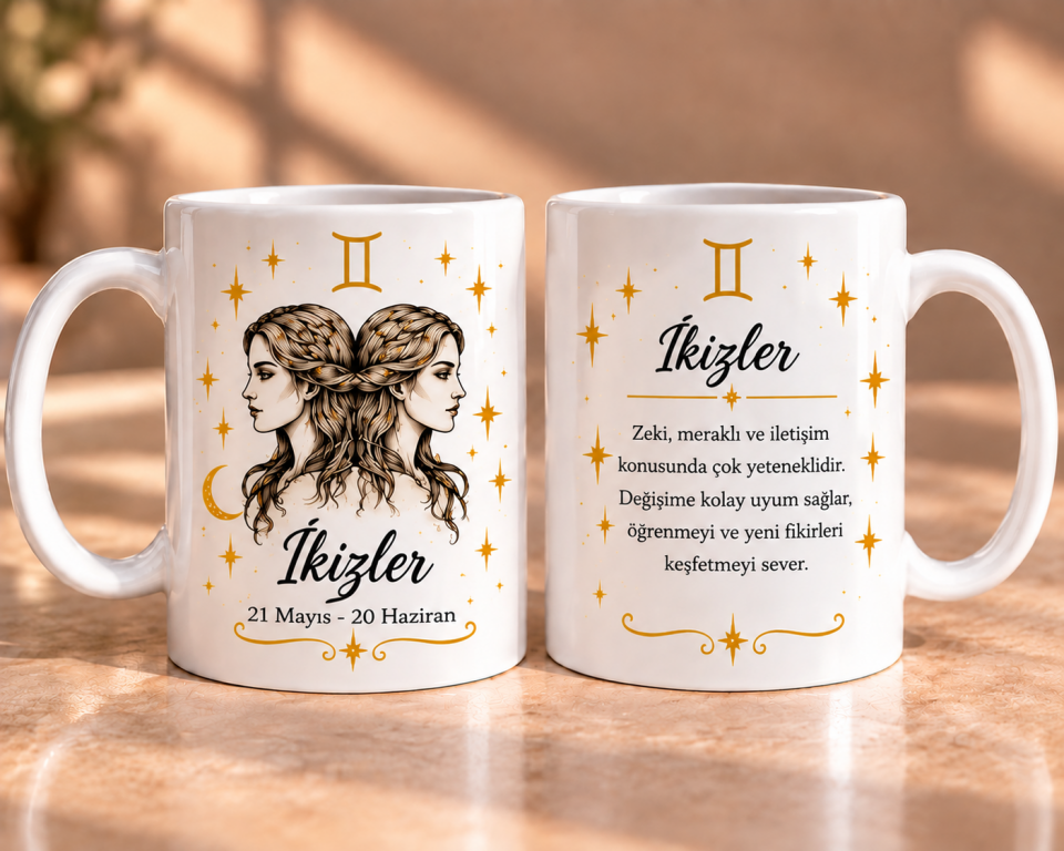 İkizler Burcu Özellikleri ve Burç Tasarımlı Porselen Kupa 330 ml