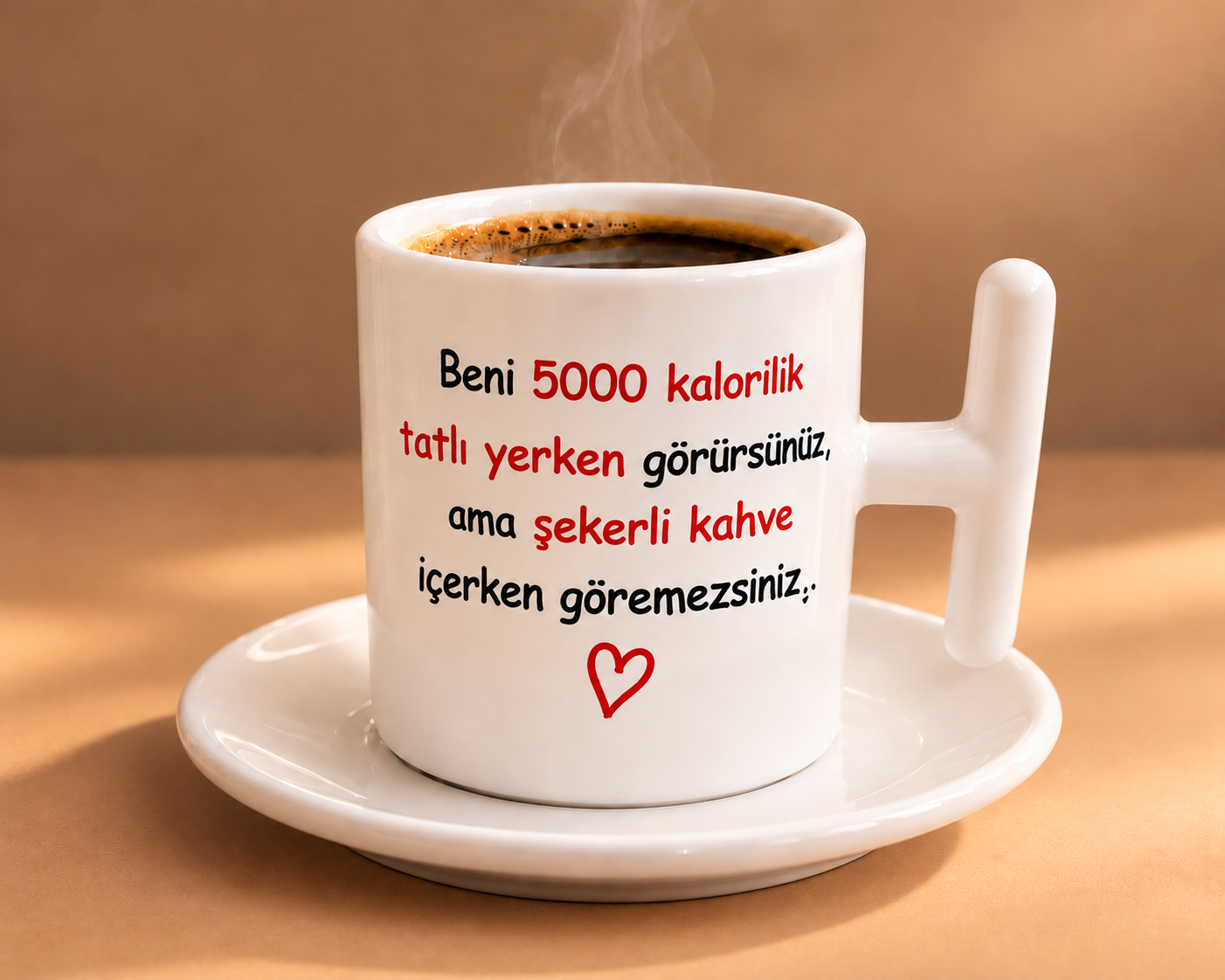 5000 Kalorilik Tatlı Yerim Şekerli Kahve İçmem Esprili Porselen Fincan