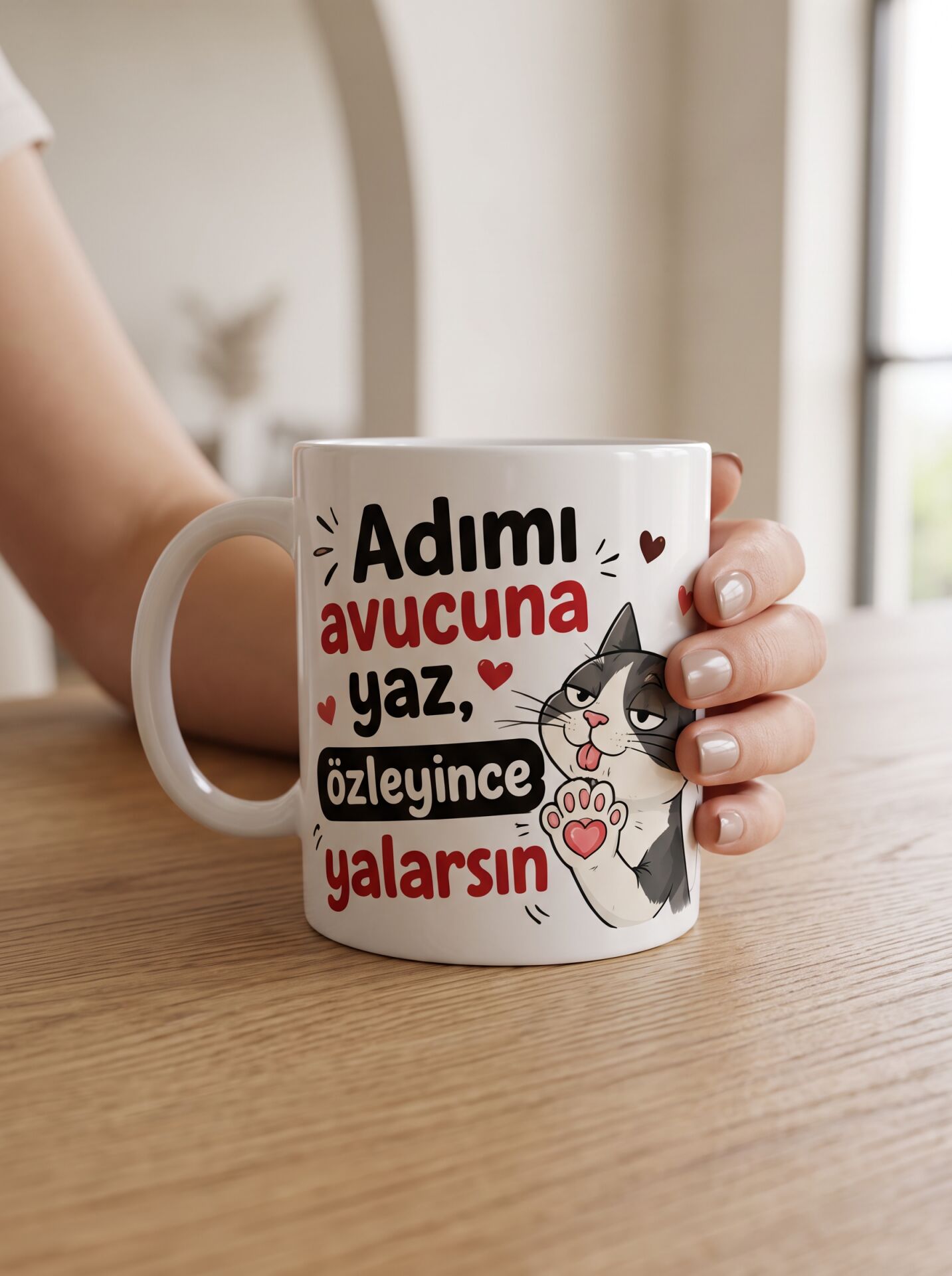 Adımı Avucuna Yaz Kedi Temalı Porselen Kupa 330 ml