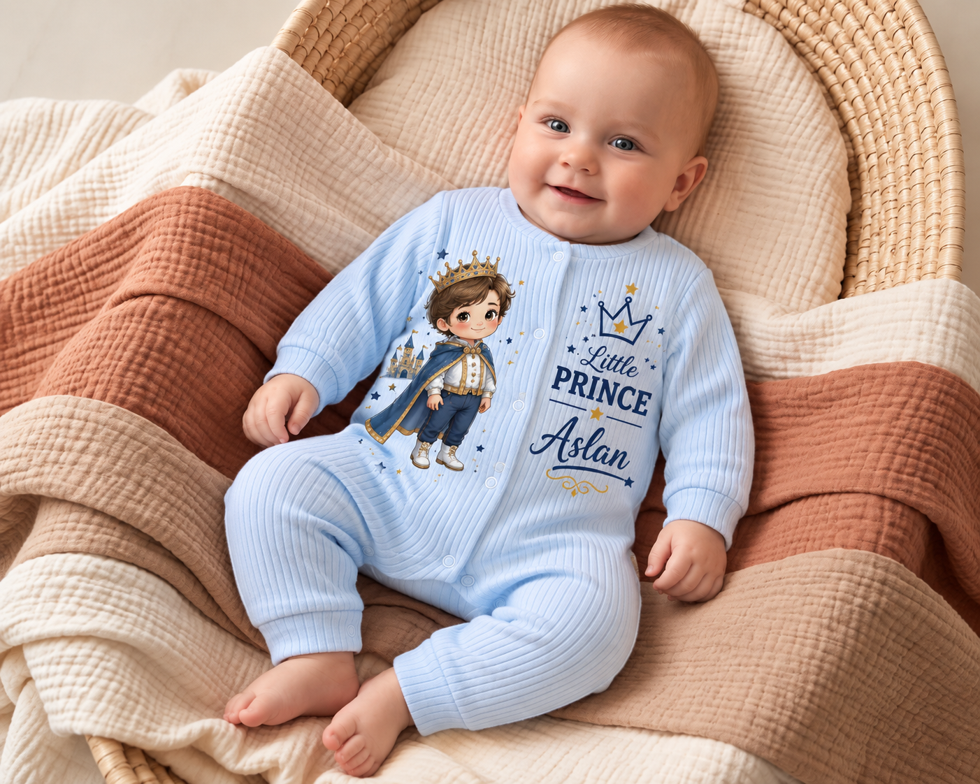 Little Prince Aslan Baskılı Uzun Kollu Bebek Tulumu 9-12 - Mavi