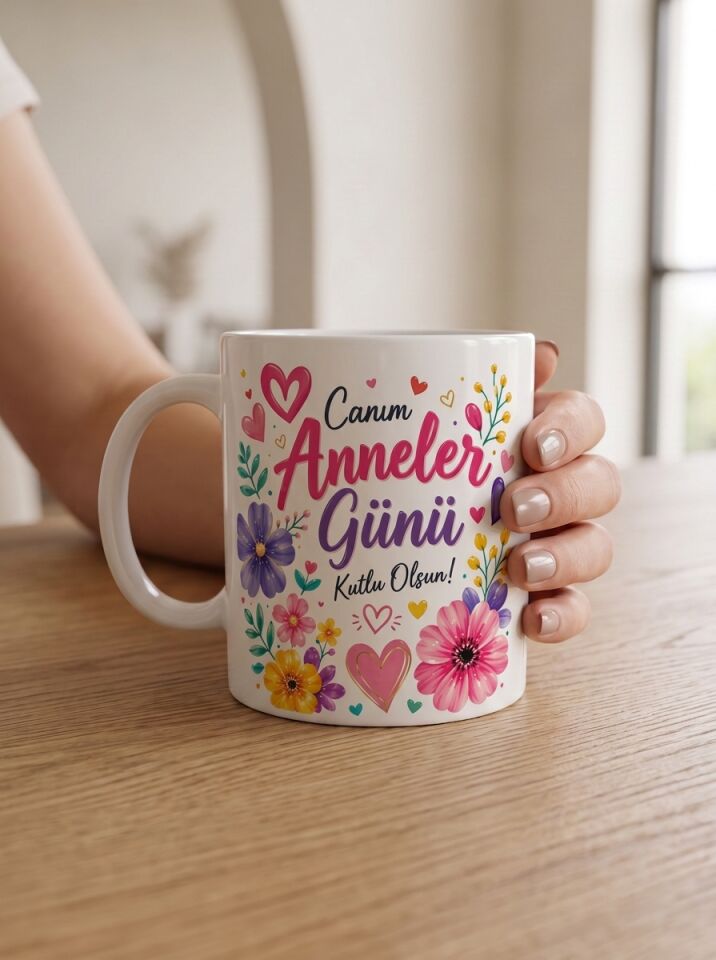 Canım Anneler Günü Çiçekli Porselen Kupa 330 ml
