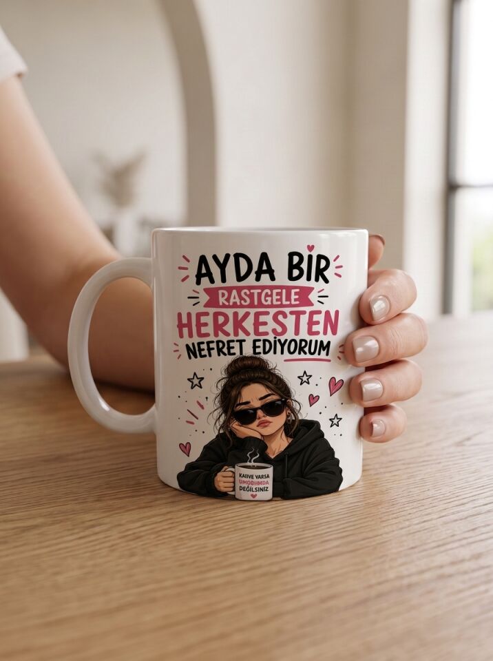 Ayda Bir Rastgele Herkesten Nefret Ediyorum Porselen Kupa (330 ml)
