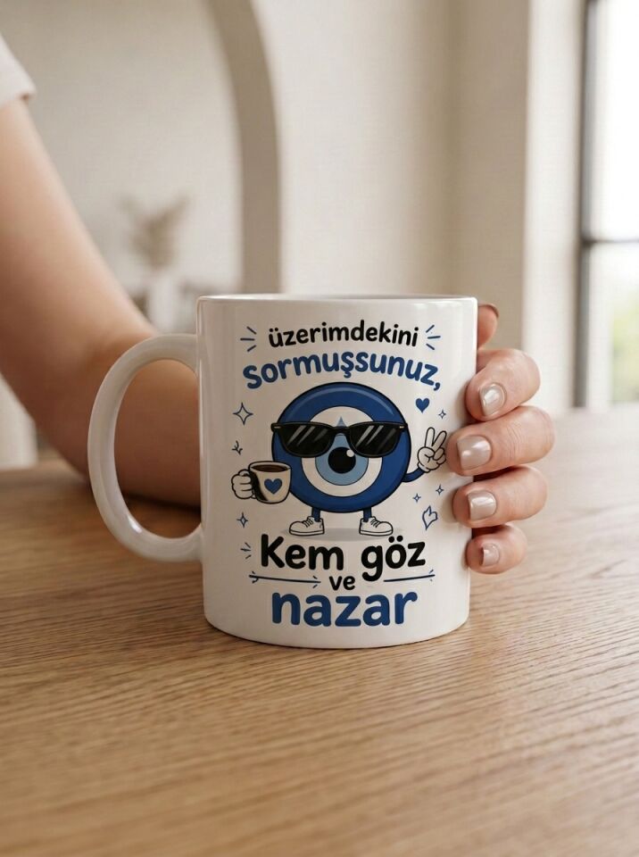Nazar Boncuklu 'Üzerimdekini Sormuşsunuz' Porselen Kupa (330 ml)