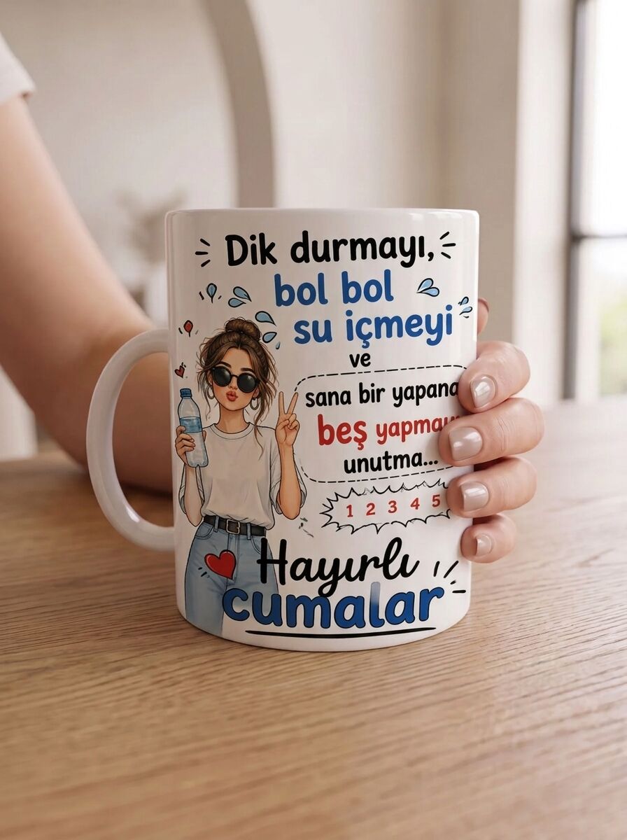 Hayırlı Cumalar Mesajlı Porselen Kupa (Dik Dur, Su İç)