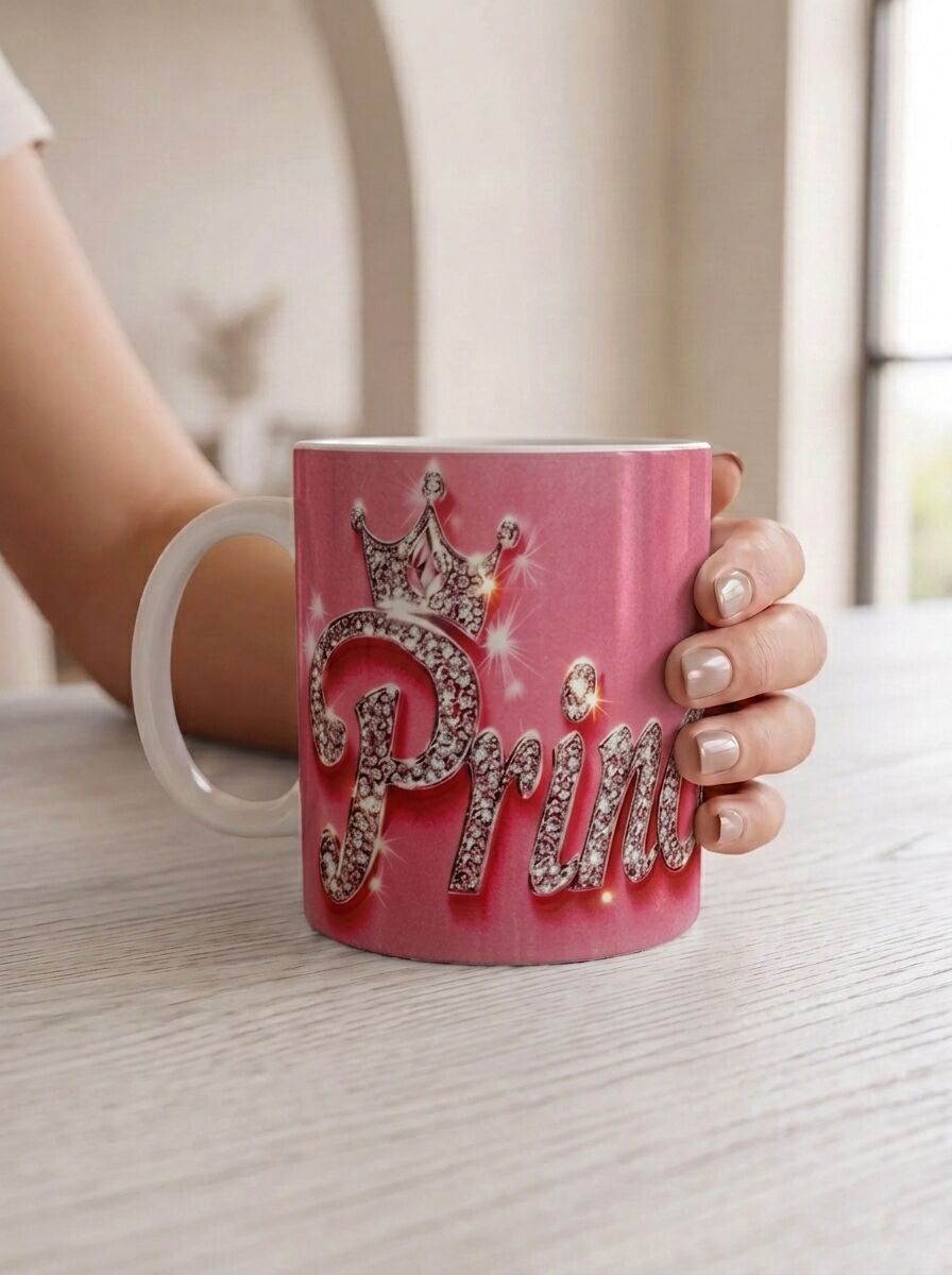 Pembe Princess Taç Baskılı Porselen Kupa 330 ml