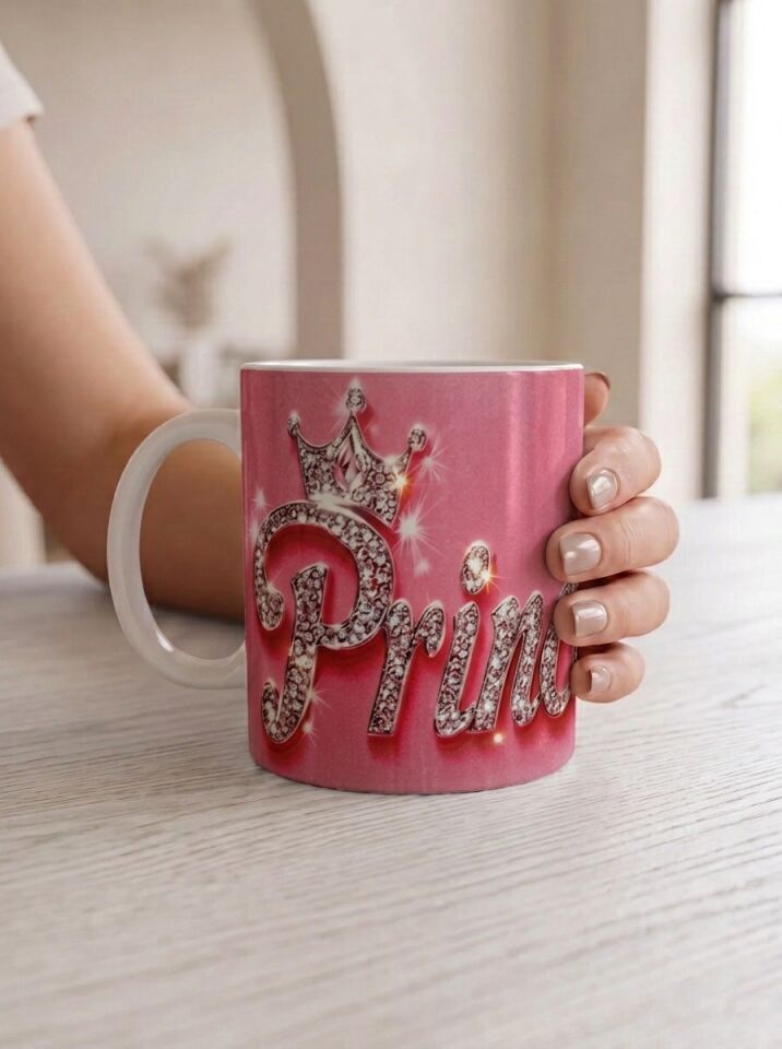 Pembe Princess Taç Baskılı Porselen Kupa 330 ml