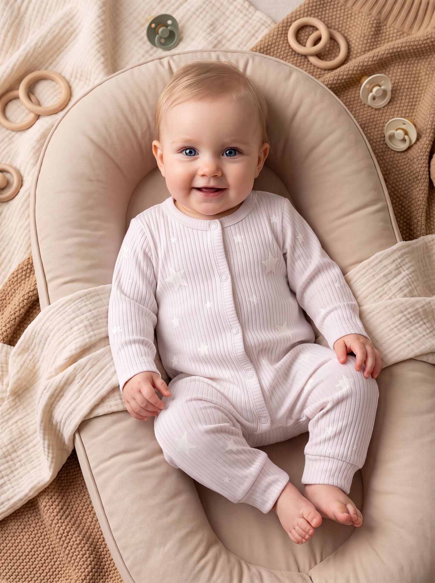 Yıldız Desenli Pamuklu Bebek Tulum Body Beyaz - 0-3