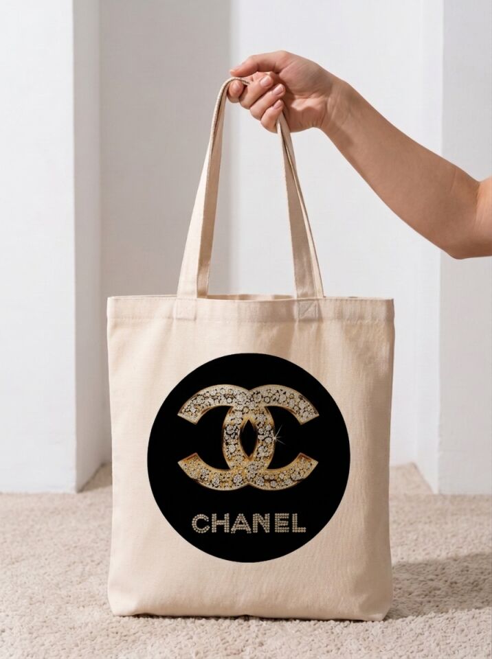 CHANEL Yazılı Baskılı Pamuklu Bez Çanta
