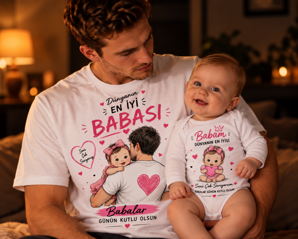 Dünyanın En İyi Babası Babalar Günü Baba Bebek Kombini – Tişört ve Zıbın
