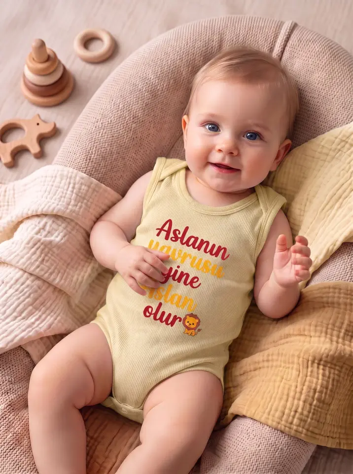 Aslanın Yavrusu Yine Aslan Olur Baskılı Pamuklu Bebek Body