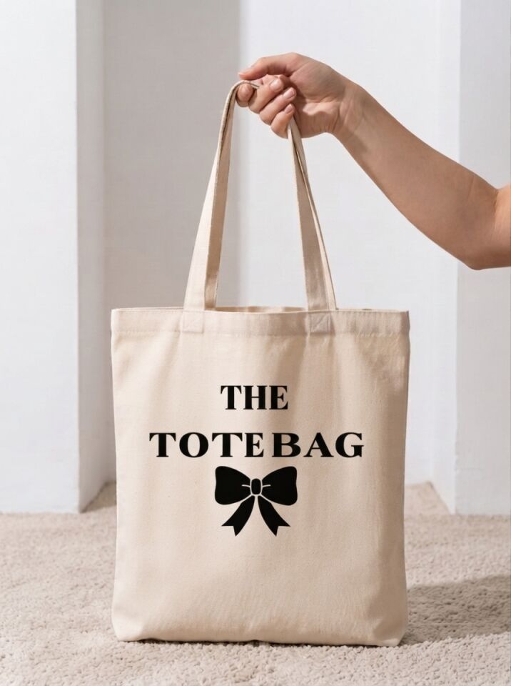 The Tote Bag Fiyonk Baskılı Pamuklu Bez Çanta