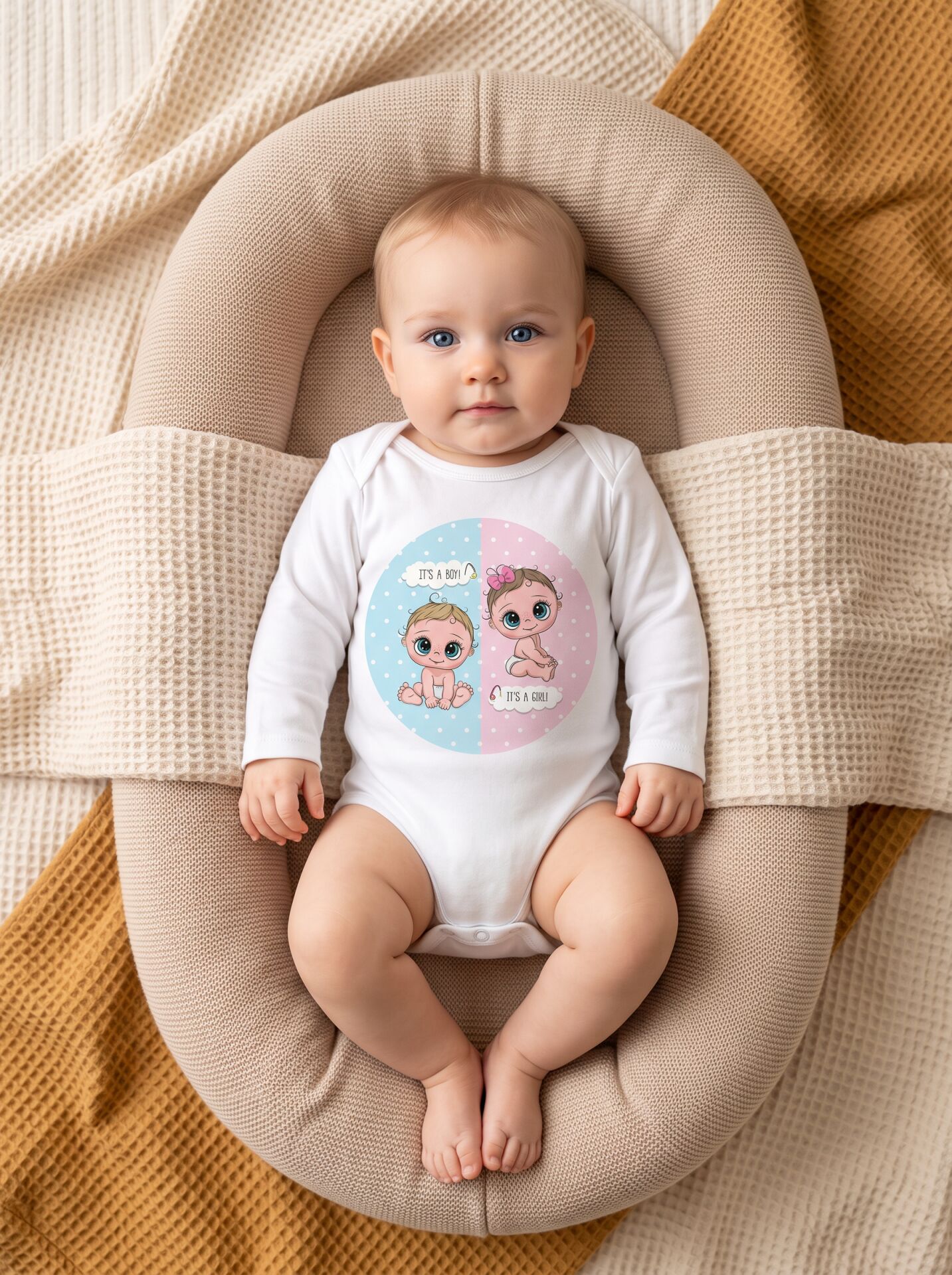 İkiz Bebek 'It's a Boy / It's a Girl' Baskılı Pamuklu Uzun Kol Body