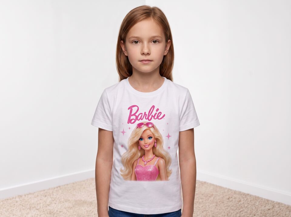 Barbie Baskılı Kız Çocuk Pamuklu Tişört
