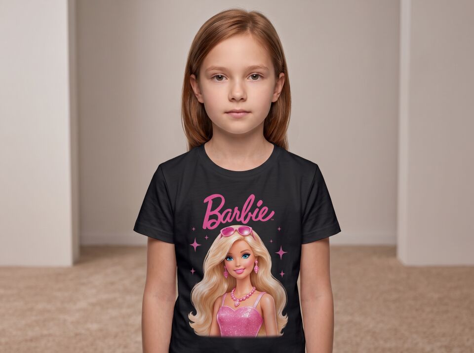 Barbie Baskılı Kız Çocuk Pamuklu Tişört Siyah - 3-4 Yaş