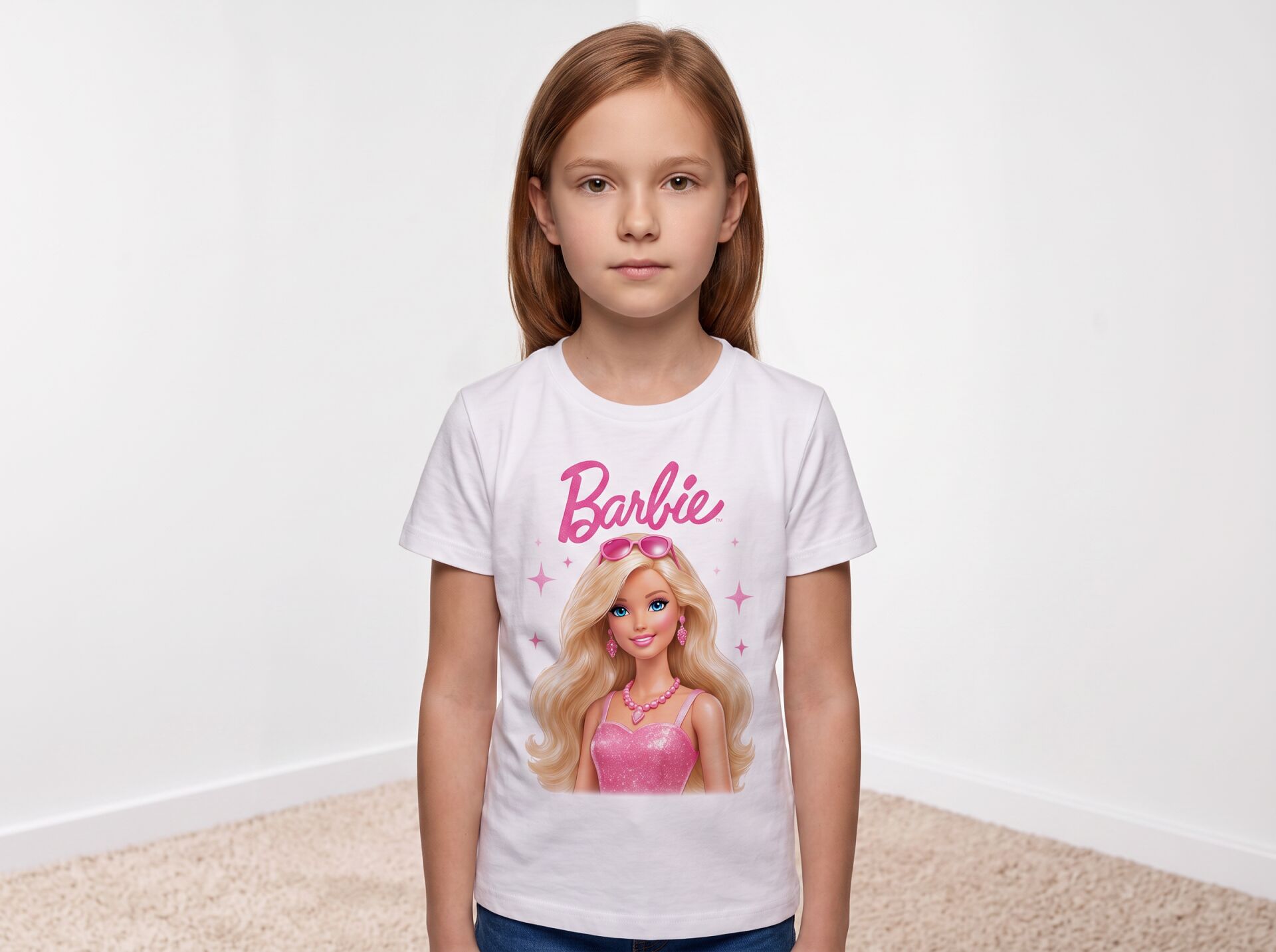 Barbie Baskılı Kız Çocuk Pamuklu Tişört Beyaz - 5-6 Yaş