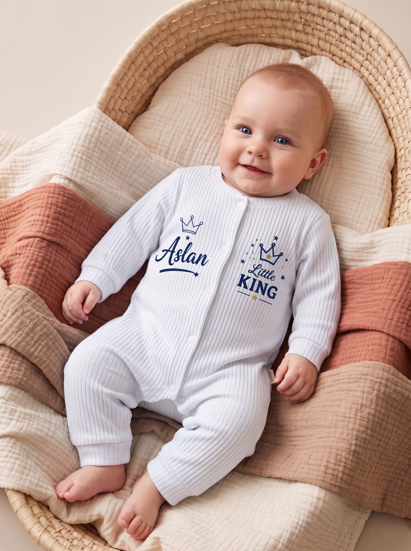 Little King Taçlı İsimli Pamuklu Bebek Tulum (Body)