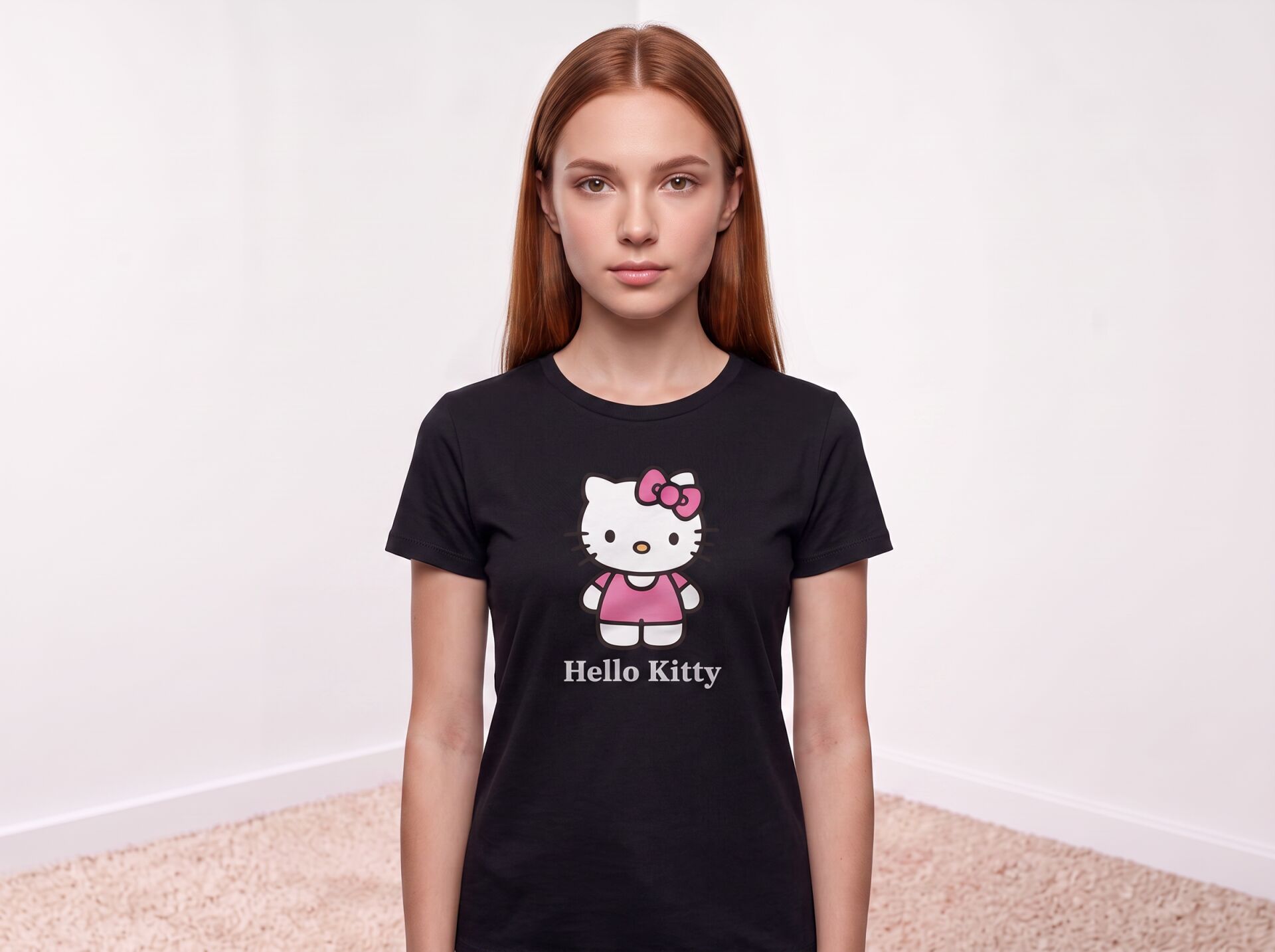 Hello Kitty Yazılı Pembe Kurdele Detaylı Kız Çocuk Pamuklu Tişört 5-6 Yaş - Siyah