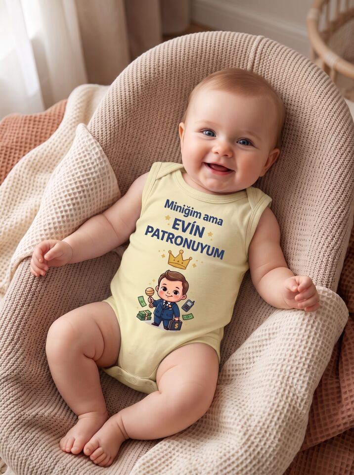 Miniğim Ama Evin Patronuyum Baskılı Pamuklu Bebek Body (Zıbın)
