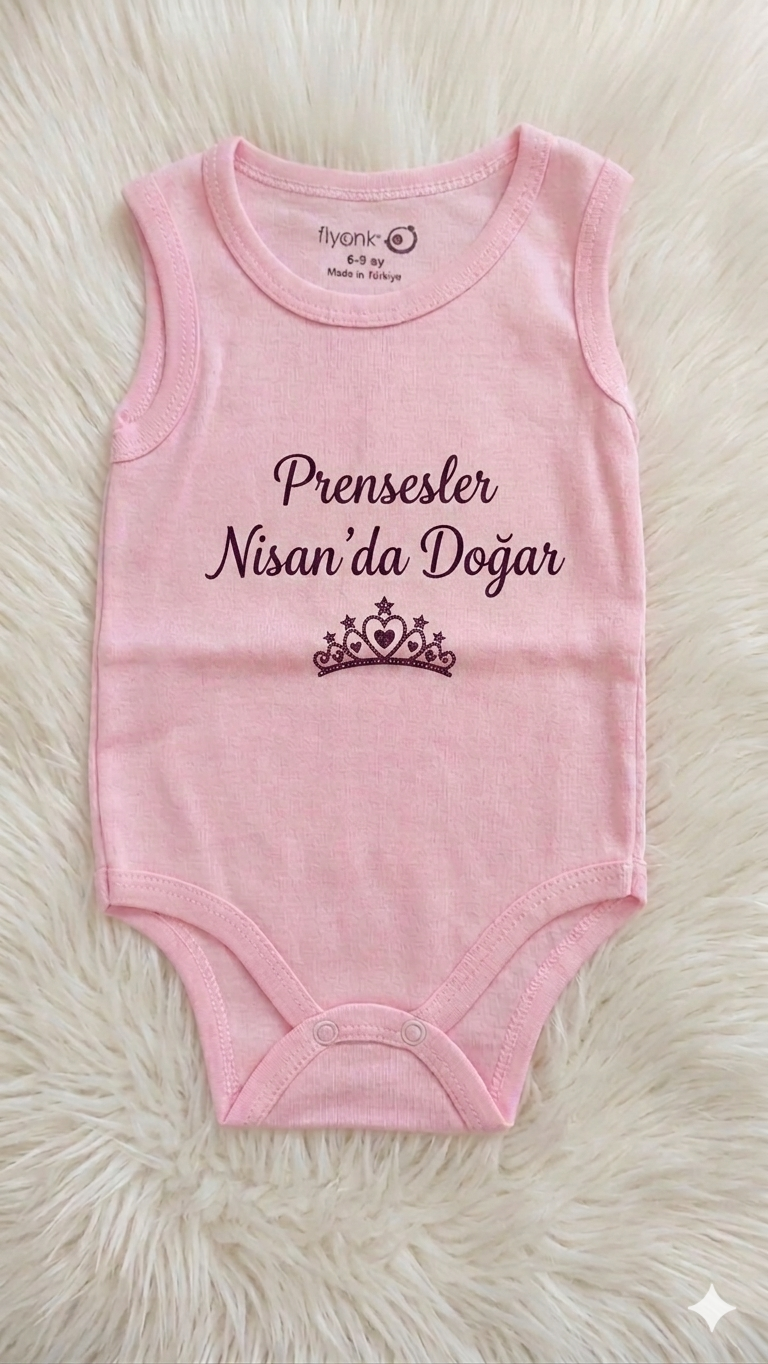Prensesler Nisan’da Doğar Baskılı Pamuklu Bebek Body (Zıbın) Pembe - 6-9