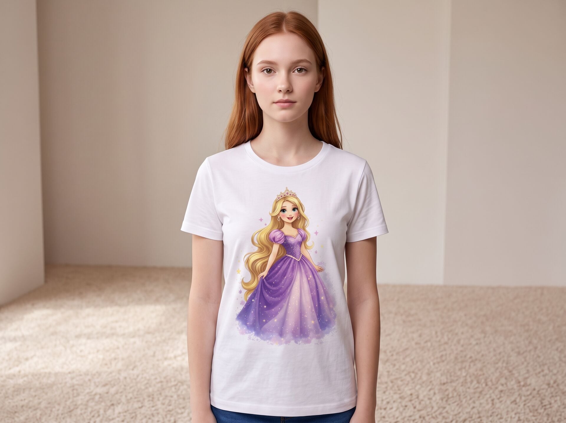 Rapunzel Mor Elbiseli Masal Prensesi Çocuk Tişörtü