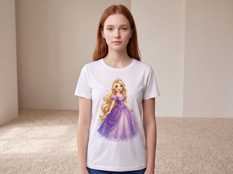 Rapunzel Mor Elbiseli Masal Prensesi Çocuk Tişörtü