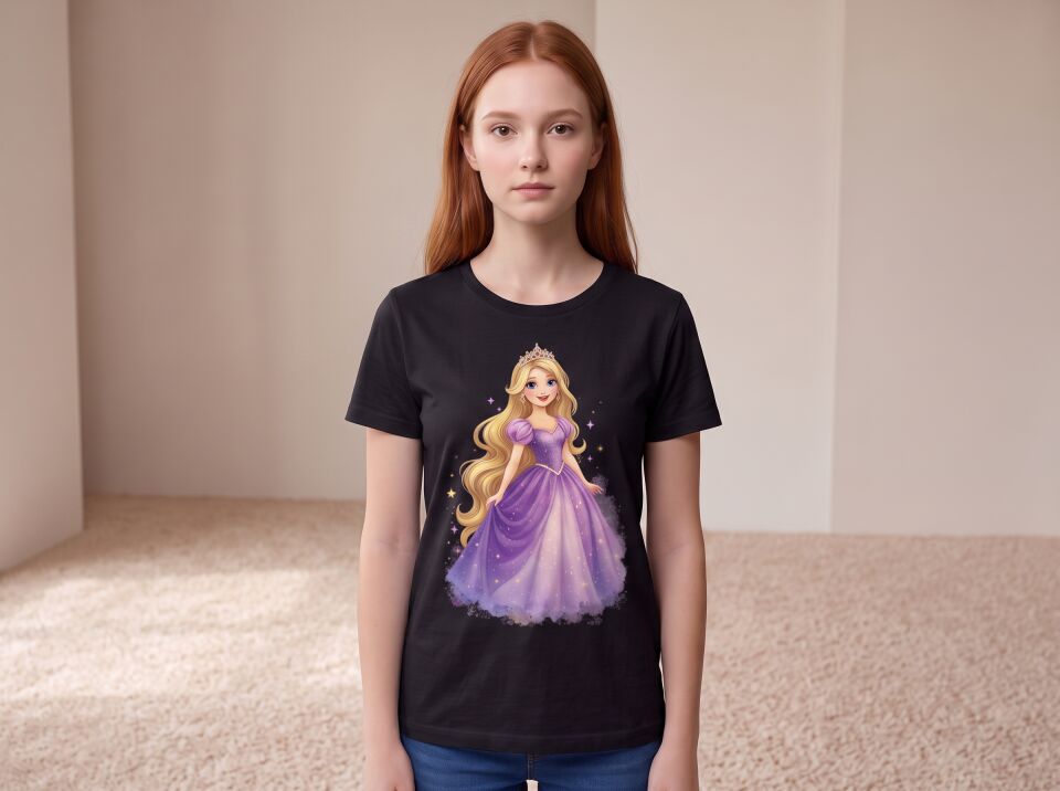 Rapunzel Mor Elbiseli Masal Prensesi Çocuk Tişörtü 4-5 Yaş - Siyah