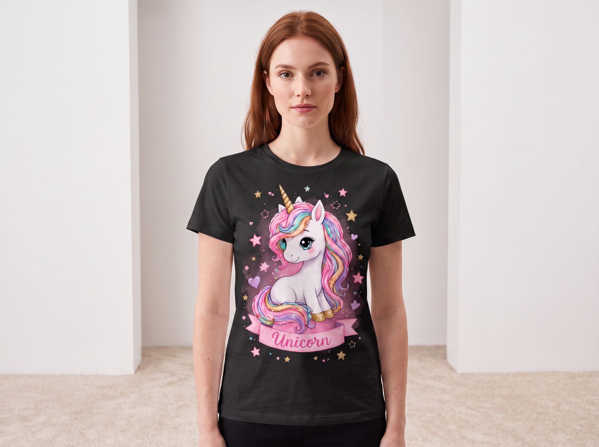 Unicorn Renkli Yeleli Masalsı Çocuk Tişörtü Siyah - 4-5 Yaş