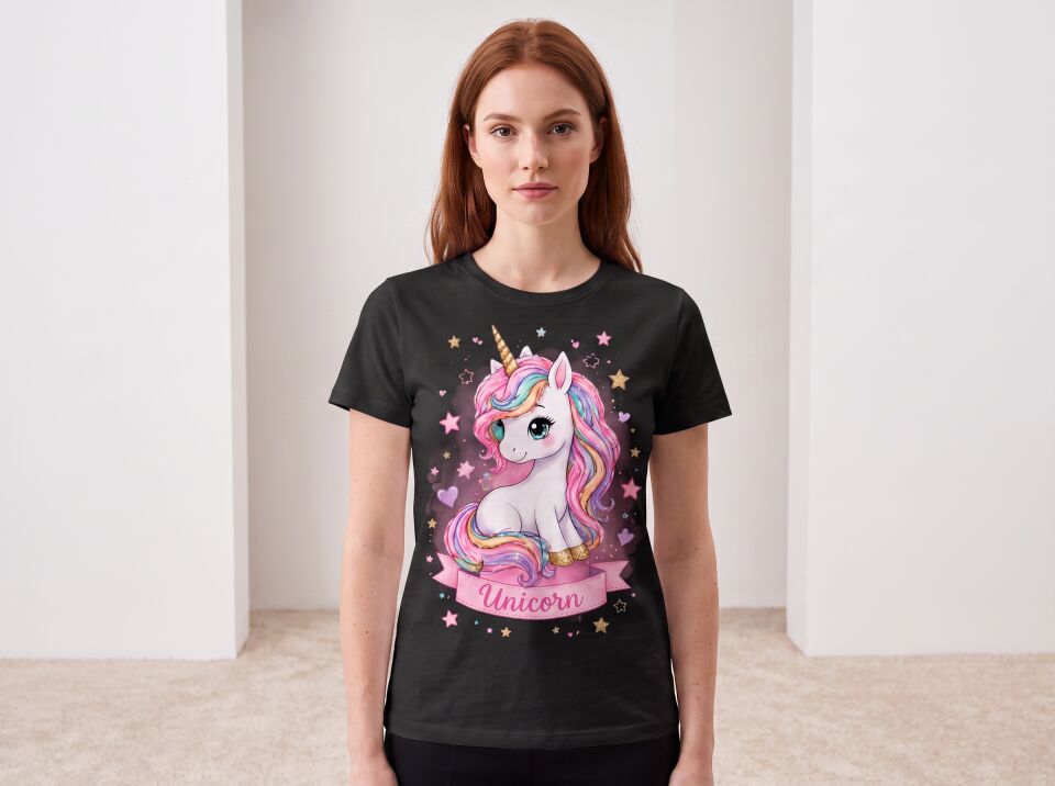 Unicorn Renkli Yeleli Masalsı Çocuk Tişörtü Siyah - 4-5 Yaş