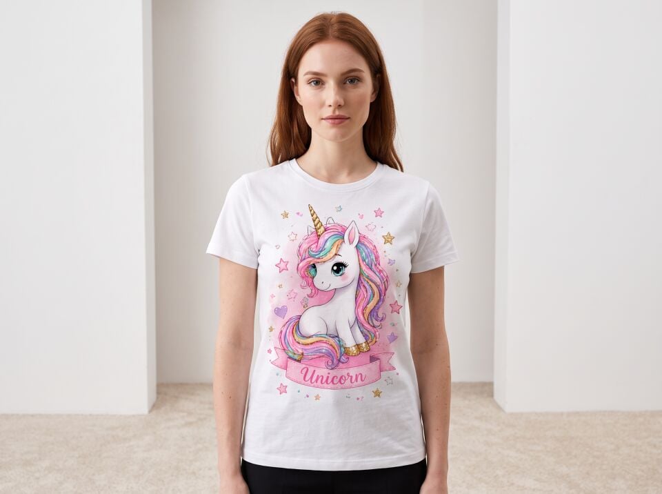 Unicorn Renkli Yeleli Masalsı Çocuk Tişörtü Beyaz - 4-5 Yaş