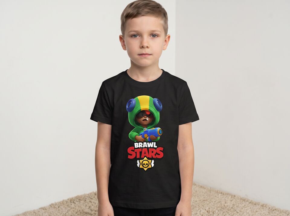 Brawl Stars Leon Karakter Baskılı  Erkek Çocuk Tişörtü 5-6 Yaş - Siyah