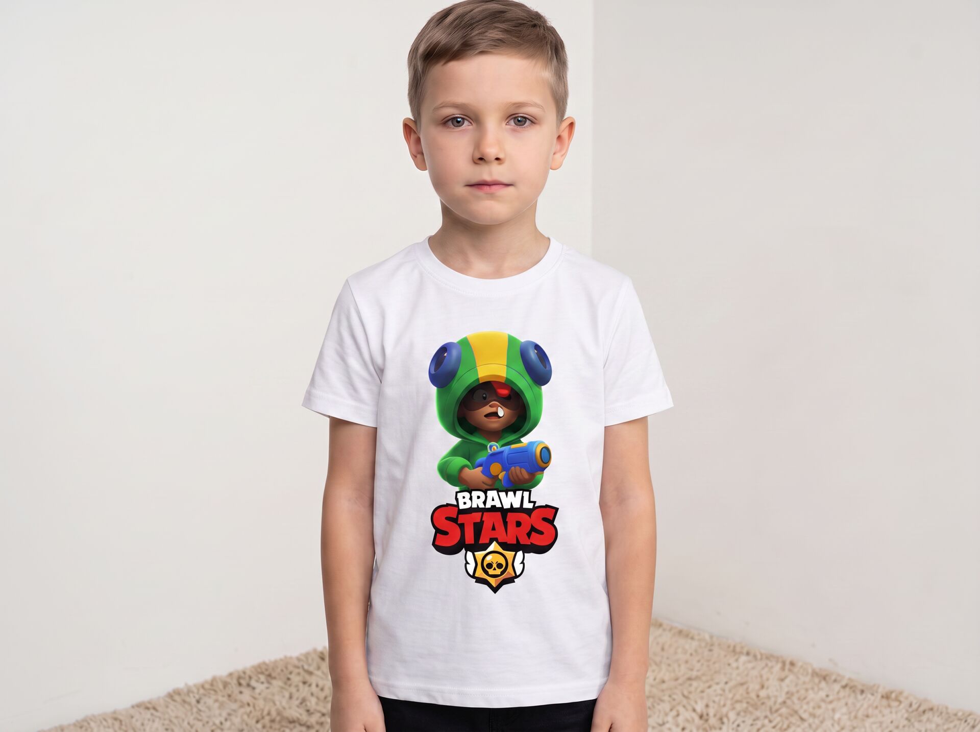 Brawl Stars Leon Karakter Baskılı  Erkek Çocuk Tişörtü 3-4 Yaş - Beyaz