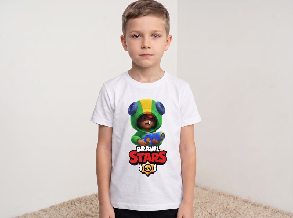 Brawl Stars Leon Karakter Baskılı  Erkek Çocuk Tişörtü 3-4 Yaş - Beyaz