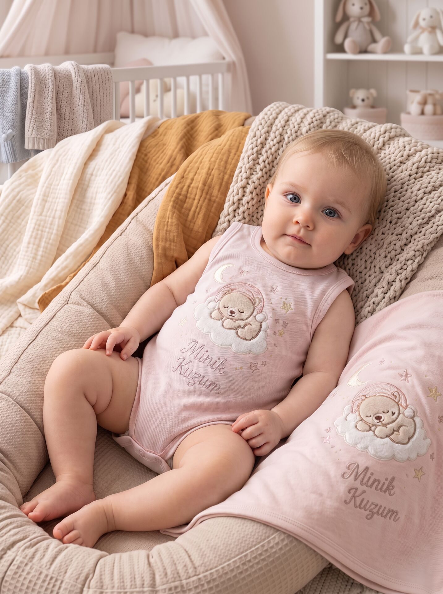 Minik Kuzum Ayıcıklı Pamuklu Bebek Body (Zıbın) Pembe - 3-6